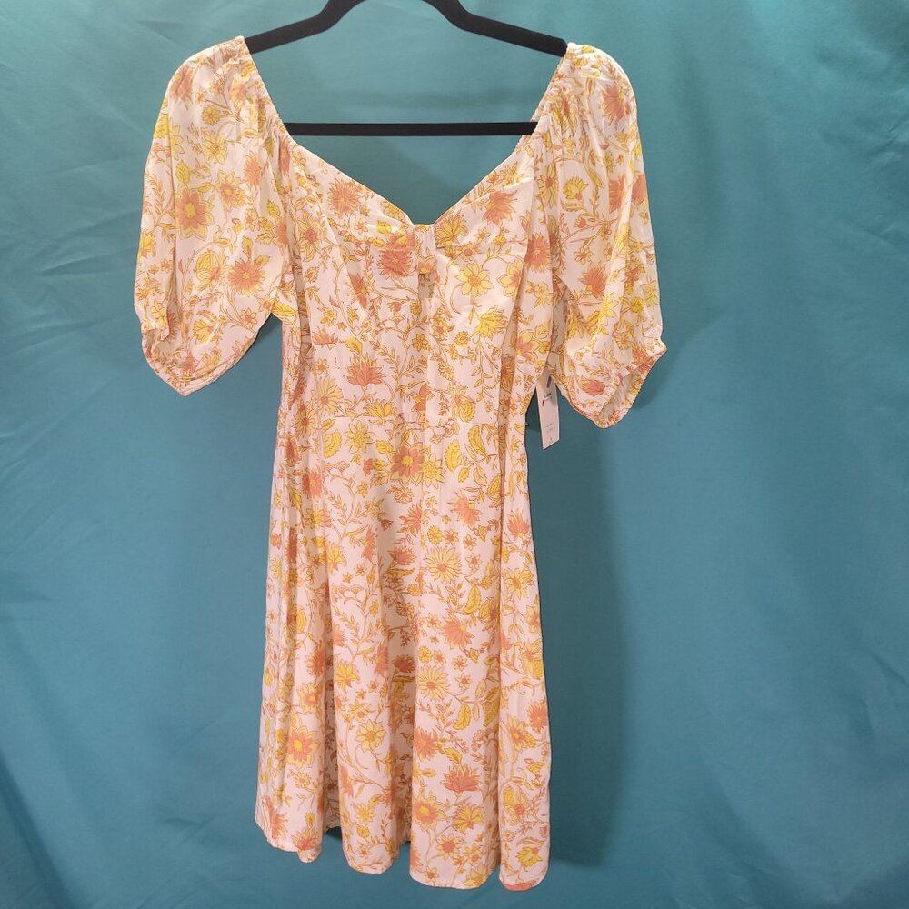 Billabong Womens Floral Print Dress Size S White Yellow Viscose Short Sleeve Sum